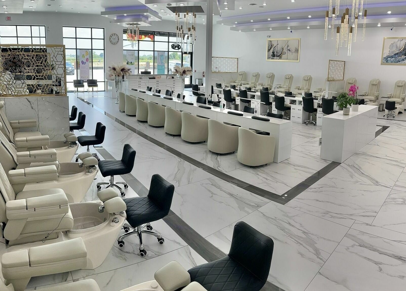 Luxurious interior of Classy Nail Spa Urbandale showcasing plush seating in Urbandale, Iowa, US.