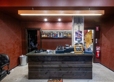 Front desk with bar and decor at BAR x BAR Manly, Manly, New South Wales, AU.