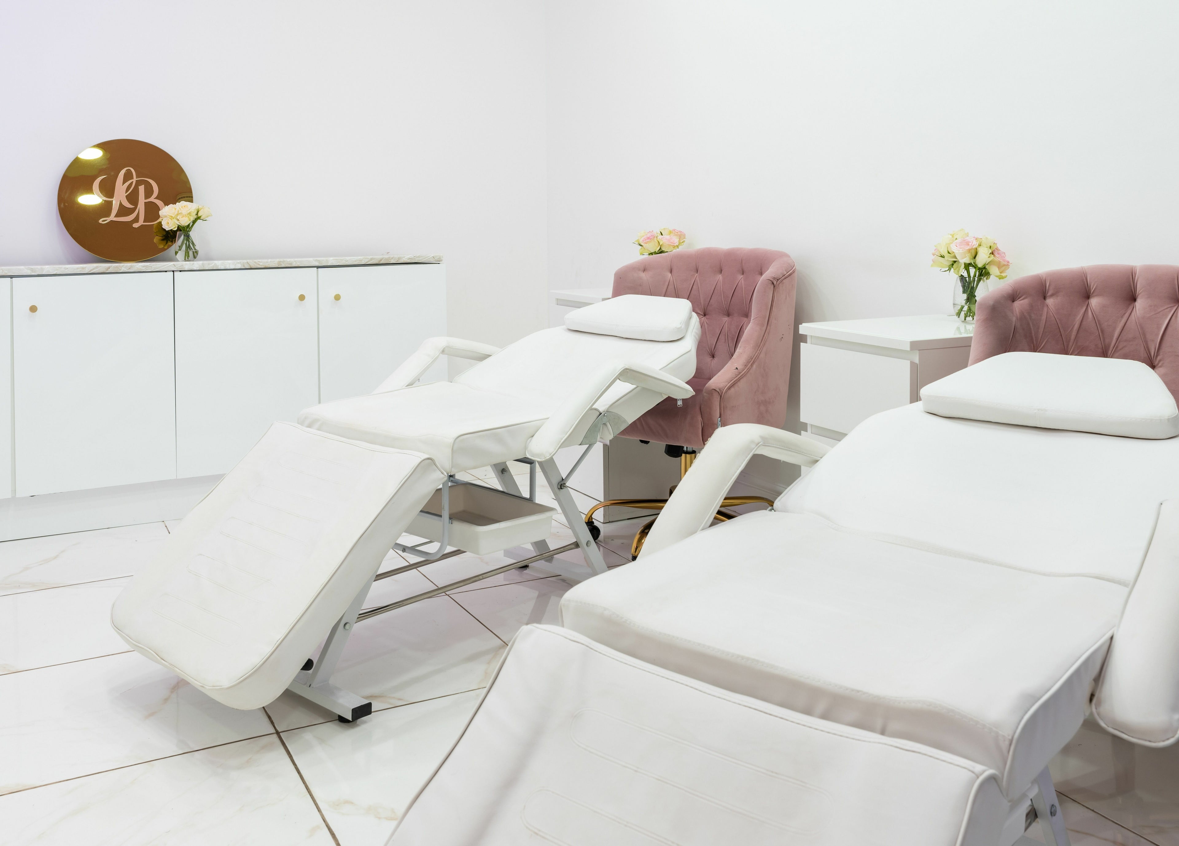 Modern treatment chairs at Lashes by Nadia in Chessington, England, GB, providing a serene beauty experience.