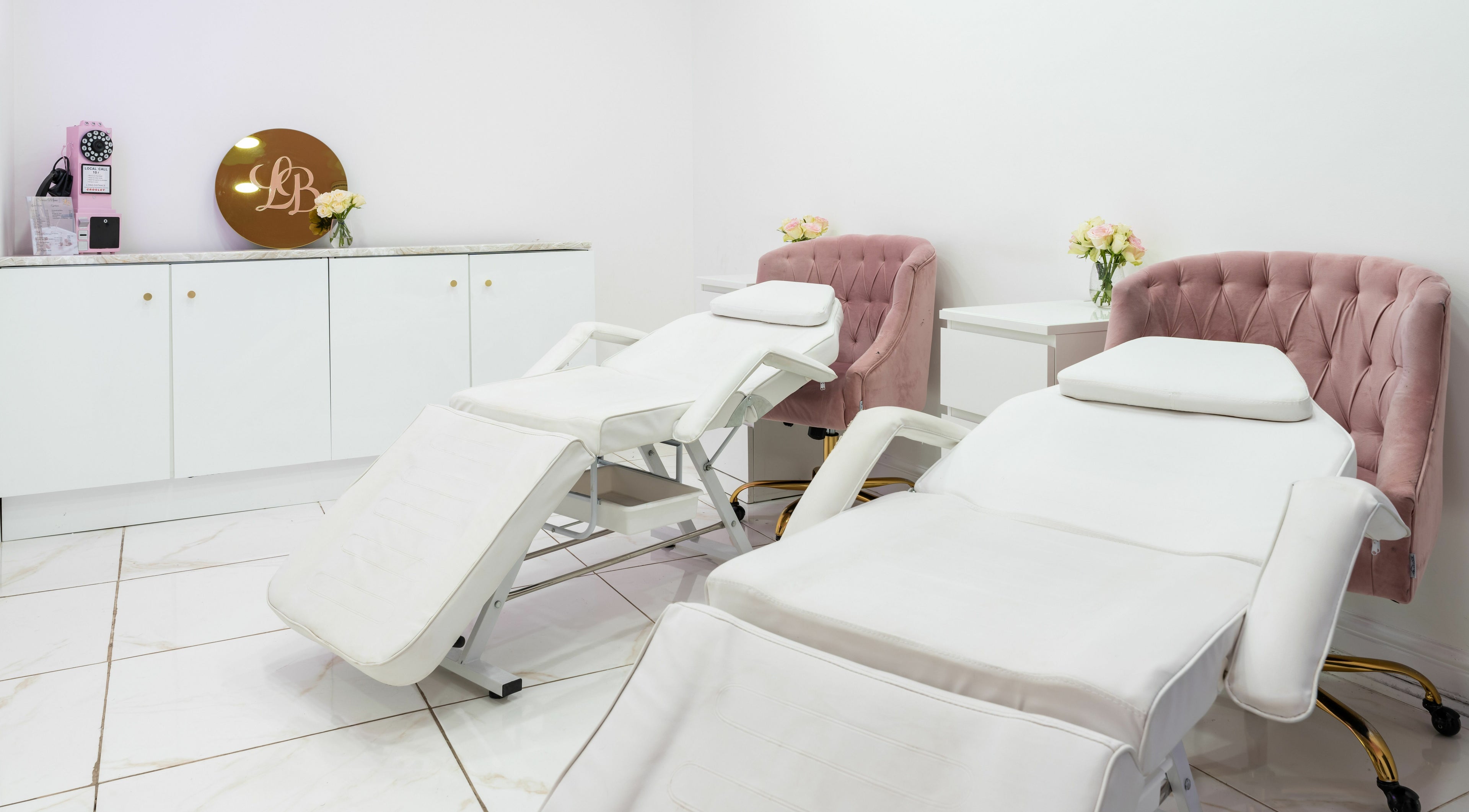 Modern treatment chairs at Lashes by Nadia in Chessington, England, GB, providing a serene beauty experience.