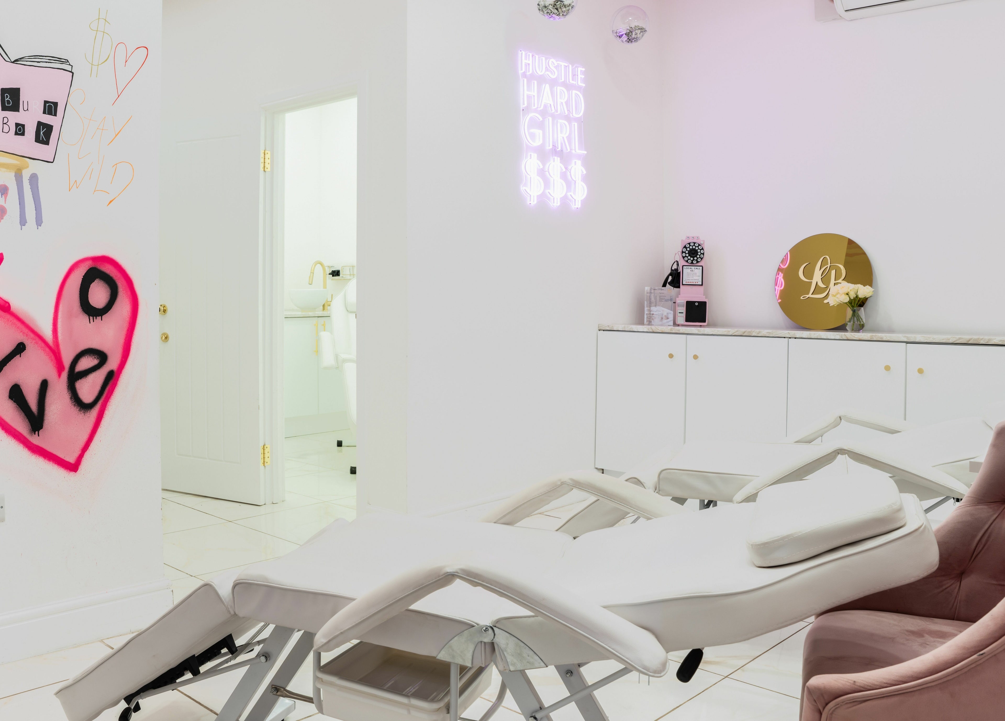 Modern interior of Lashes by Nadia in Chessington, England, with stylish decor and comfortable lash chairs.