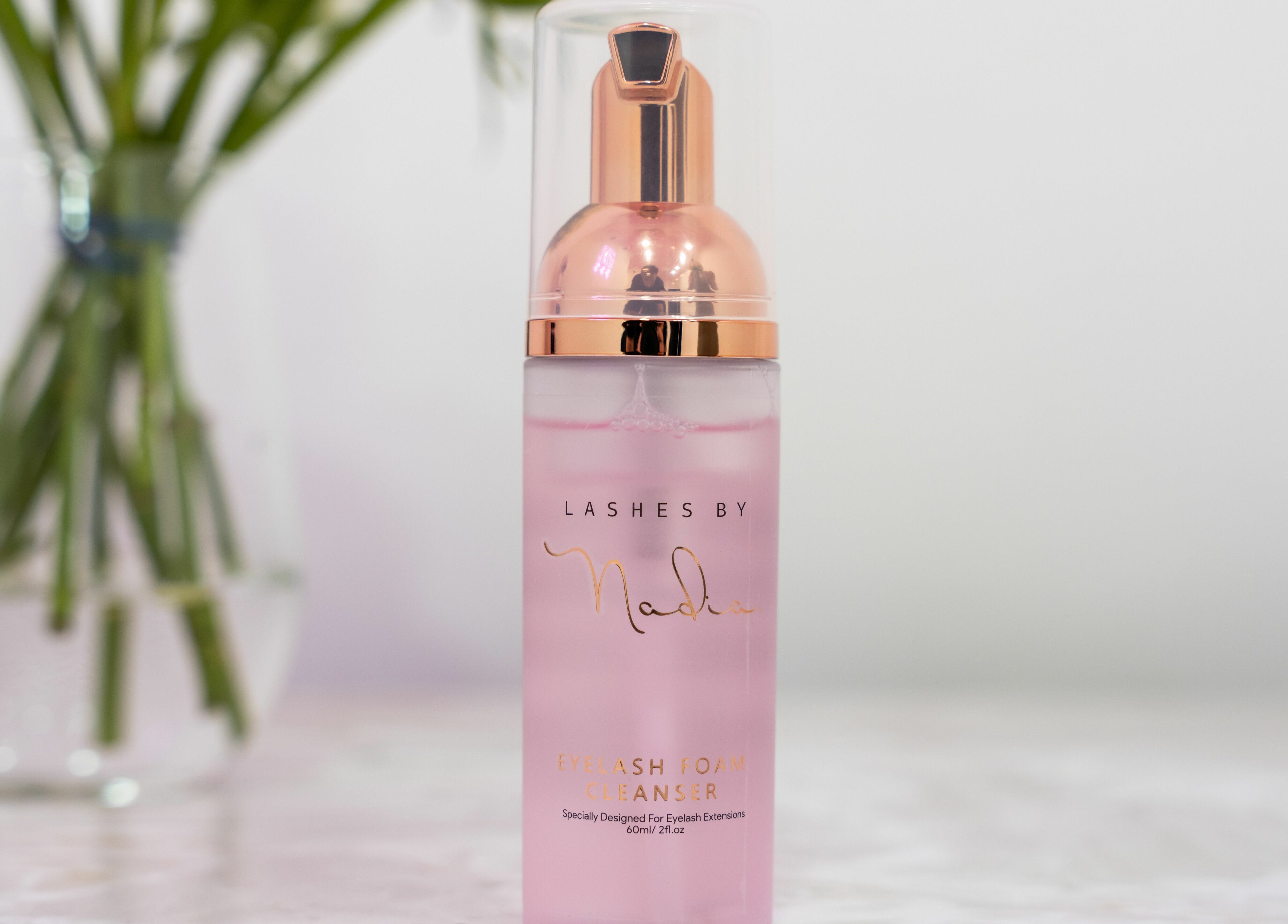 Lashes by Nadia pink eyelash foam cleanser with rose gold pump at Chessington, England, GB.