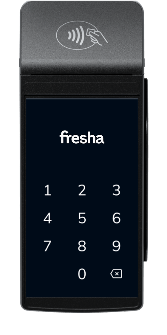 Fresha Payments card terminal used by a beauty business for seamless in-person transactions.