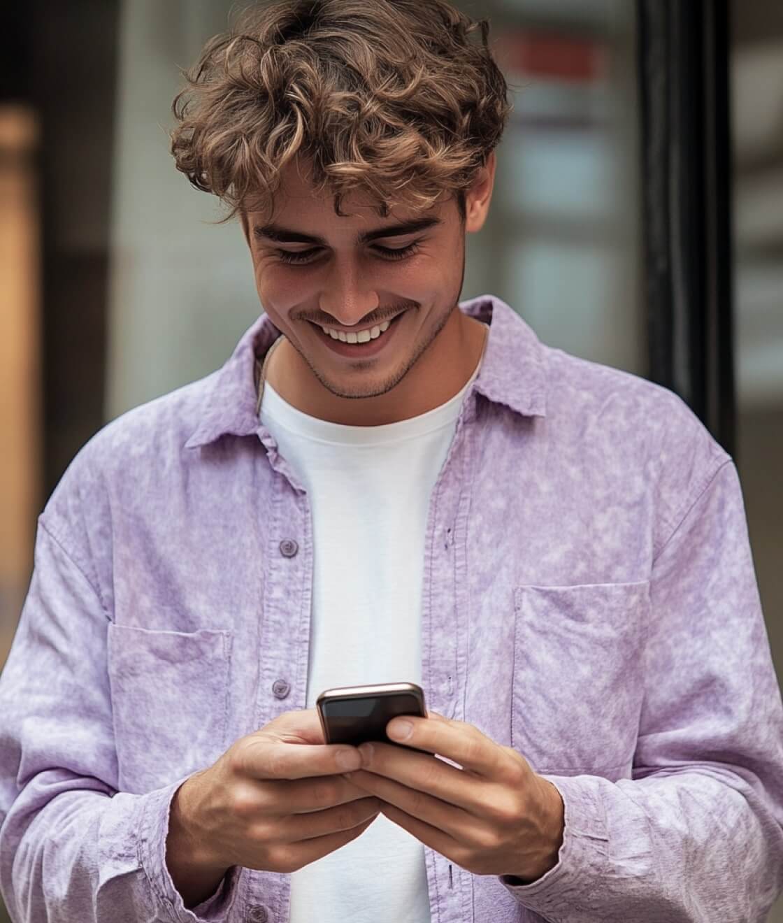 Man loving the ease of using the Fresha Partner's mobile app with stored cards