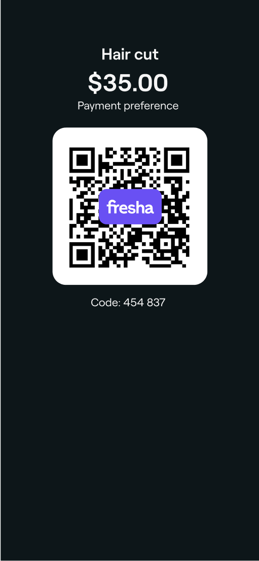 Client scanning a QR code to pay with Fresha Payments at a salon or wellness venue.