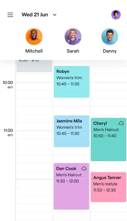 The calendar from the Fresha for Business app